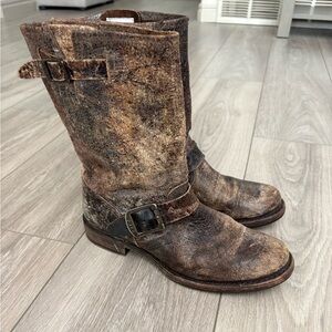 Frye Veronica Shortie Rustic Brown Crackle Distressed Moto Leather Boots Sz 7